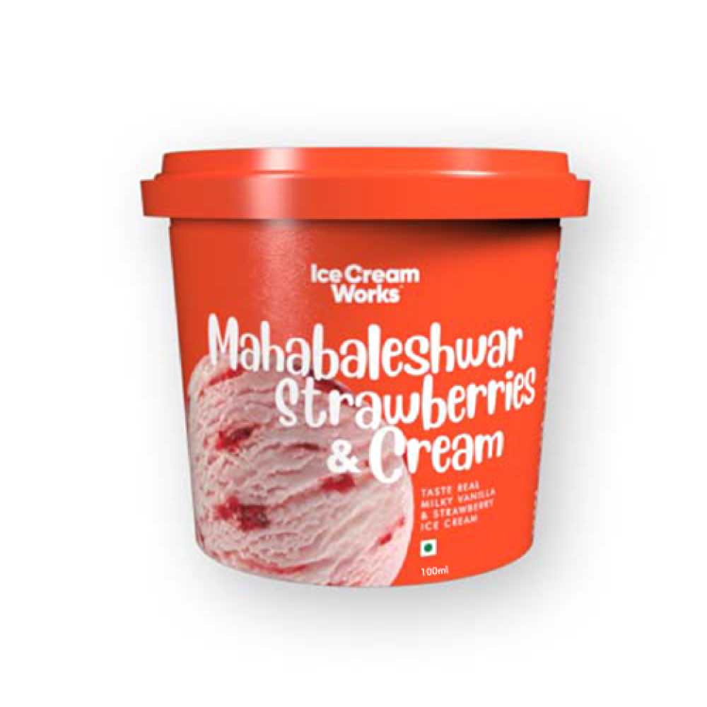Buy Ice Cream Works Mahabaleshwar Strawberries Cream, 100ml Tub Online