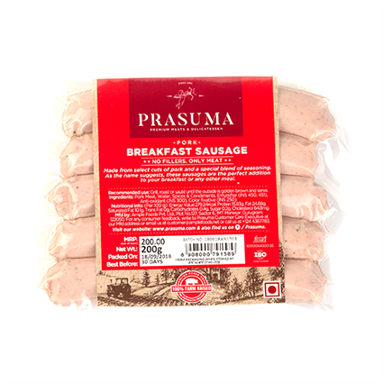 Prasuma Pork Breakfast Sausage, 200G Pouch