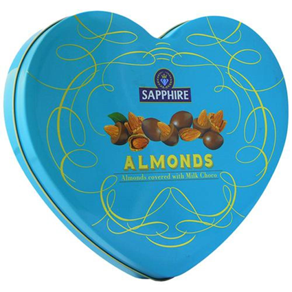 Sapphire Almond Choc 160G Heart Tin