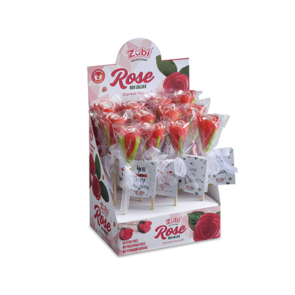 Zubi The Fun Candy Candy Rose Lollies Delicious Strawberry Flavour, 50g Carton