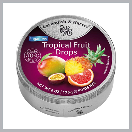 Cavendish & Harvey Sugar Free Tropical Fruit Drops 175G Tin