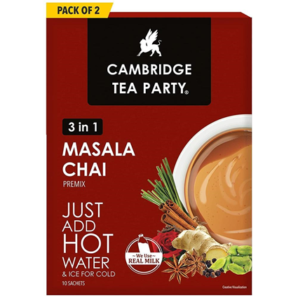 Cambridge Tea Party Masala Chai 3 In 1 Premix 10 Sachets Box Masala Tea Box  (2 X 200 G)