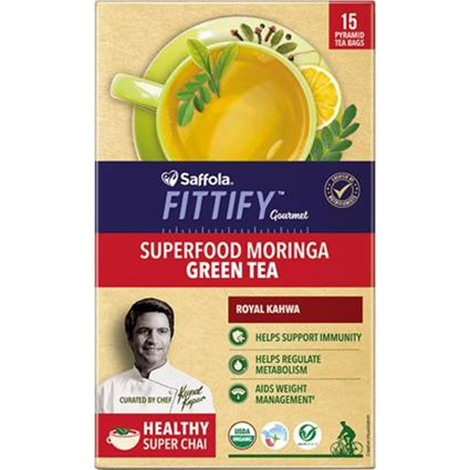 Saffola Fittify Gourmet Superfood Moringa Royal Kahwa Green Tea, 37.5G Box