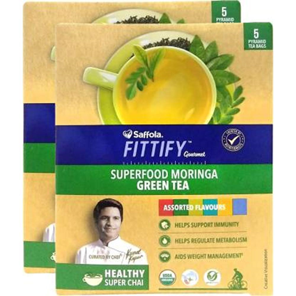 Saffola Fittify Gourmet Assorted Flavours Green Tea, 39G Box