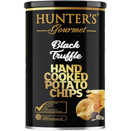 Hunters Gourmet Hand Cooked Black Truffle Potato Chips 150G Can