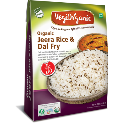 Vegiorganic Jeera Rice With Dal Fry, 340G Pack