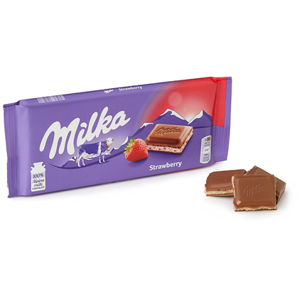 Milka Strawberry 100% Apline Milk Chocolate, 100G Pouch