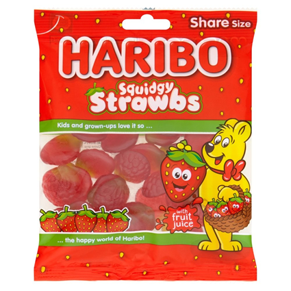 Haribo Squidgy Strawbs Share Size Pack Pouch, 140 G