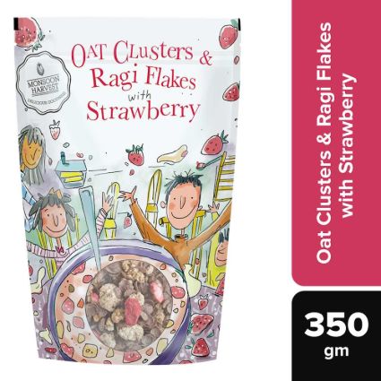 Monsoon Harvest Oat Clusters & Ragi Flakes With Strawberry  Cereal, 350 Pouch