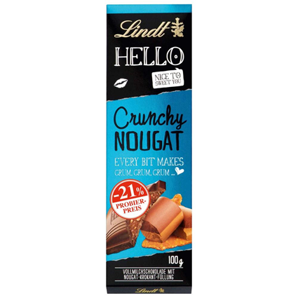 Lindt Hello Crunchy Nougat Milk Chocolate Bar 100G Box