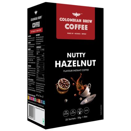 Colombian Brew Coffee Hazelnut Instant Coffee Sugar Free Vegan 50G Box