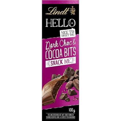 Lindt Hello Dark Choc & Cocoa Bits Chocolate Bar 100G