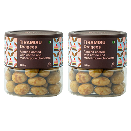 Entisi Dark Chocolate Coated Tiramisu Almond Dragees 120G Jar