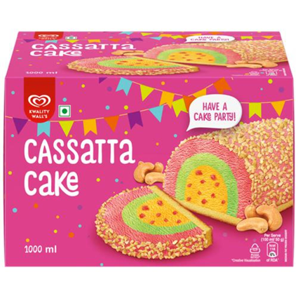 Kwality Walls Cassatta Cake Filled With Cashew Nuts Soft Frozen Dessert 1L Pouch