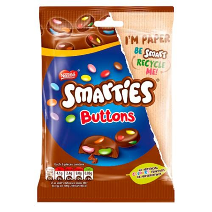 Nestle Smarties Buttons Milk Chocolate With Smarties Pieces 90G Pouch