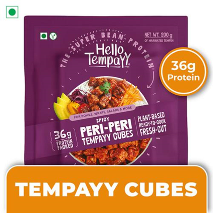 Hello Tempayy Spicy Peri Peri Soyabean Tempeh Cubes, 200G Pouch
