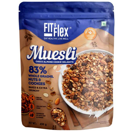 Fit & Flex Muesli Choco Almond Cookie Delight Cereal 450G Pouch