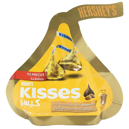 Hersheys Kisses Milk Chocolate With Almonds, 250G Pouch
