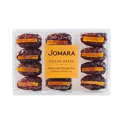 Jomara Dates Filled With Strips Orange Peel, 200G Box