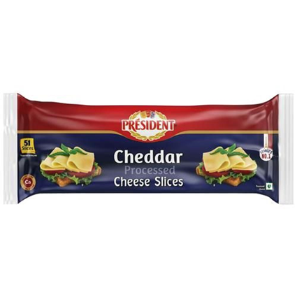 President Cheddar Cheese Slice Processed Source Of Calcium Premium 765G