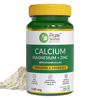 Pure Nutrition Calcium Magnesium & Zinc Tablets With Vitamin D3 & K2 60Tablet Bottle
