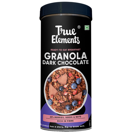 True Elements Baked Granola Almonds And Dark Chocolate, 450G Can