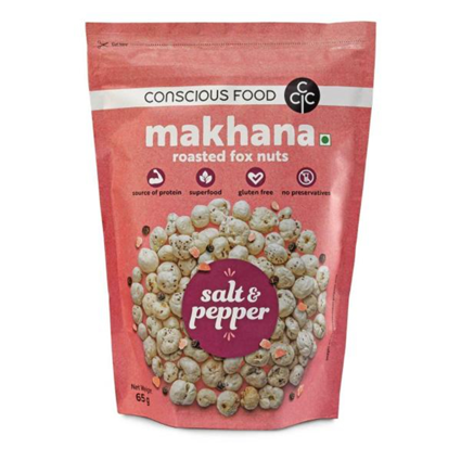 Concious Food Makhana Salt & Pepper 65G Pouch