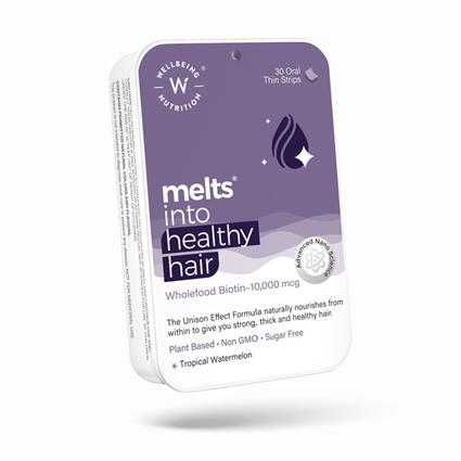 Wellbeing Nutrition Melts Healthy Hair - Plant Based Biotin 10000Mcg+ (30 Oral Thin Strips)