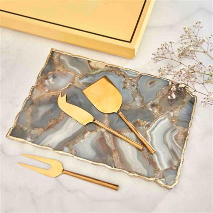 Grey Agate Cheeseboard & Set of 3 Cheese Knives