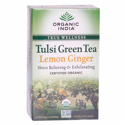Organic India Tulsi Lemon Ginger Green Tea (18 Tea Bags)