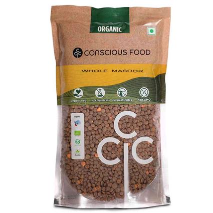 Conscious Food Whole Masoor Dal 500G Pack
