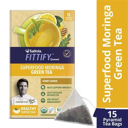 Saffola Fittify Gourmet Superfood Moringa Green Tea Honey Lemon, 37.5G Sachet