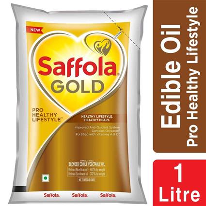 Saffola Gold Rice Bran And Sunflower Oil, 1L Pouch