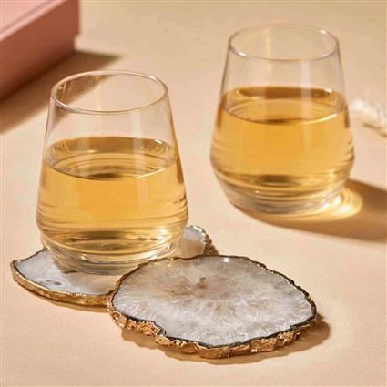 White Quartz Gold Edge Coasters Set of 2 pcs