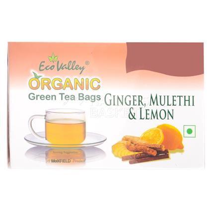 Organic Green Tea w/ Ginger, Mulethi & Lemon  -  30 TB - Eco Valley