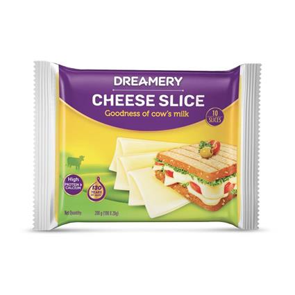 Dreamery Cheese Slices Plain High Protein Calcium, 200G Pouch