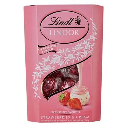 Lindt Lindor White Chocolate Truffles Strawberries Cream Cornet 200G