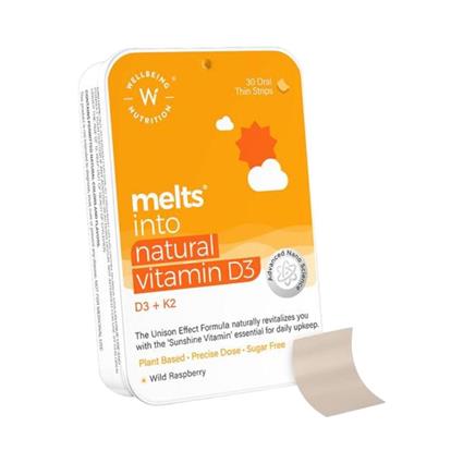 Wellbeing Nutrition Melts Natural Vitamin D3 + K2 (Mk-7) With Organic Virgin Coconut Oil And Astaxanthin Box (Pack Of 30 Strips)