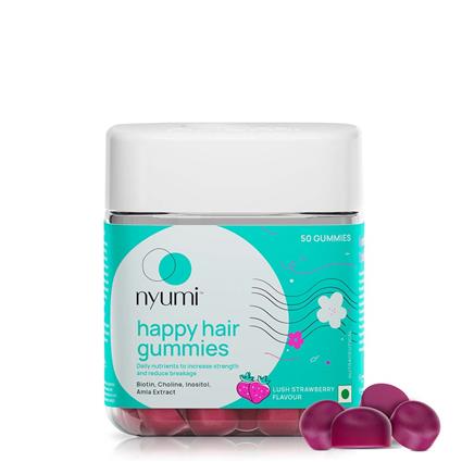Nyumi Happy Hair Gummies For Stronger Hair With BIOTIN , AMLA, CHOLINE, INOSITOL, VITAMIN C & Other Essential Vitamins And Minerals-50 Gummies