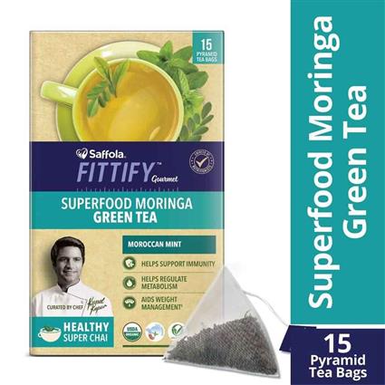 Saffola Fittify Gourmet Superfood Moringa Moroccan Mint Green Tea, 37.5G Box