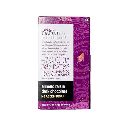 The Whole Truth No Added Sugar 47% Cocoa Almond & Raisin Dark Chocolate Bar 80G Pack