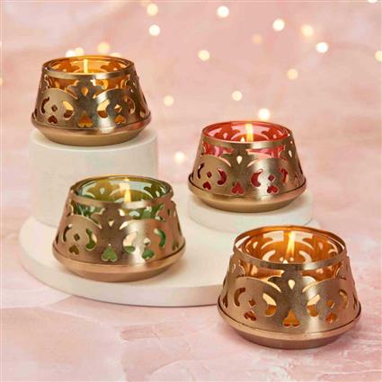 Ornate Cutwork T Light Holder Set Of 4 Pcs