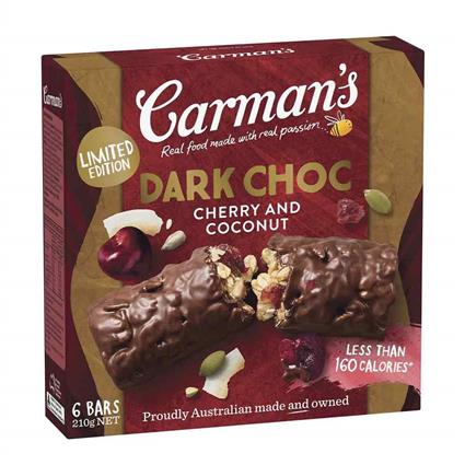 Carmans Dark Choc Cherry & Coconut Bar 6Pc