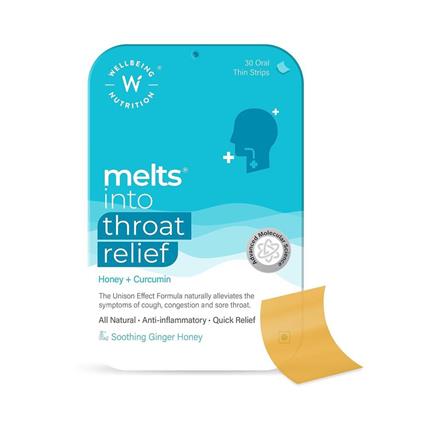 Wellbeing Nutrition Melts Instant Throat Relief With 100% Natural Tulsi Manuka Honey Clove Licorice Curcumin Ginger Mint Box (Pack Of 30 Strips)