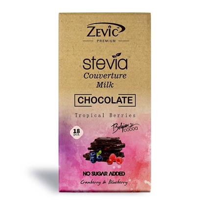Zevic Milk Couverture Chocolate With Stevia Cranberry And Blueberry 90G Carton