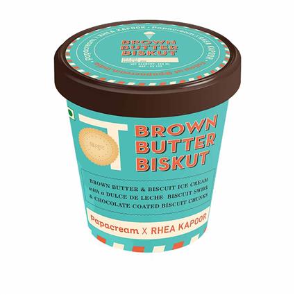 Papacream Brown Butter Biskut Ice Cream, 500Ml Tub