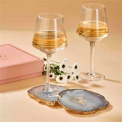 Grey Agate Gold Edge Coasters Set of 2 pcs