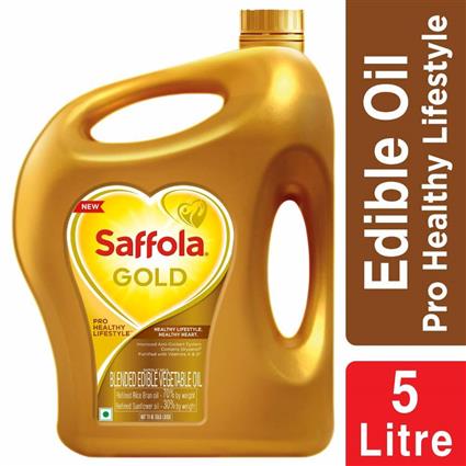 Saffola Gold Rice Bran And Sunflower Oil, 5L Jar