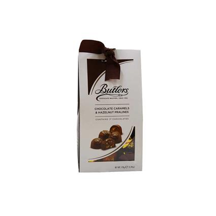 Butlers Chocolate Caramel And Hazelnut Pralines Twist Wraps Pack 170G Tin