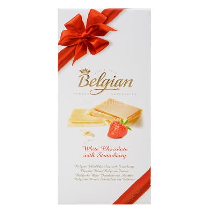 The Belgian Strawberry White Choco Bar 100G Box